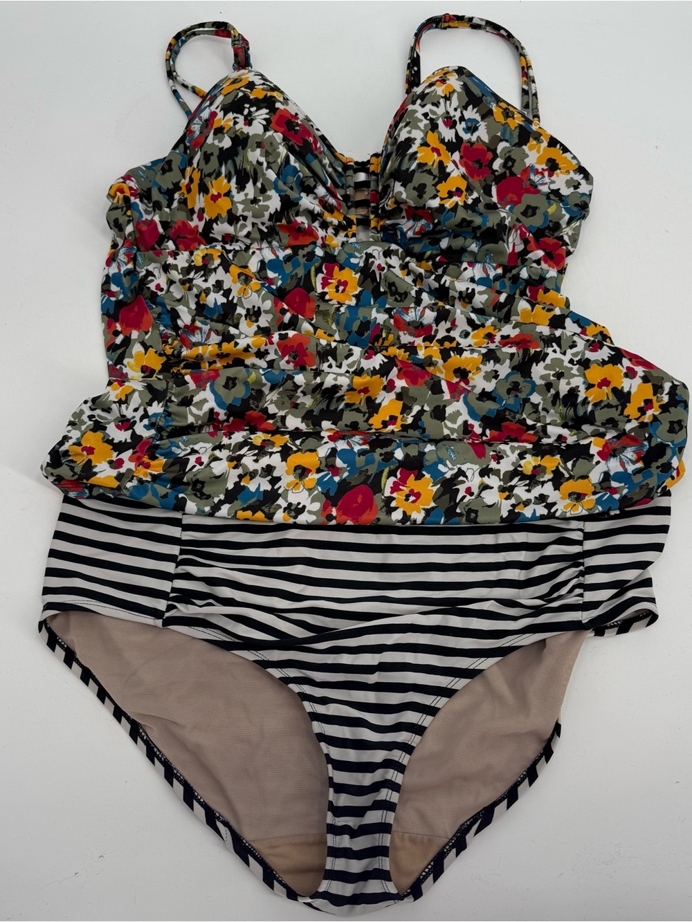 Swim By Cacique Women's Size 18/38DDD Sweetheart Swim Tankini Floral /stripe